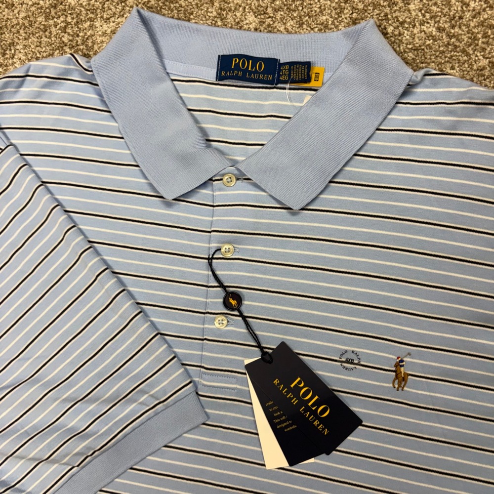 NEW Polo Ralph Lauren Classic Fit Striped Soft Cotton Polo Shirt Men's 4XB Blue